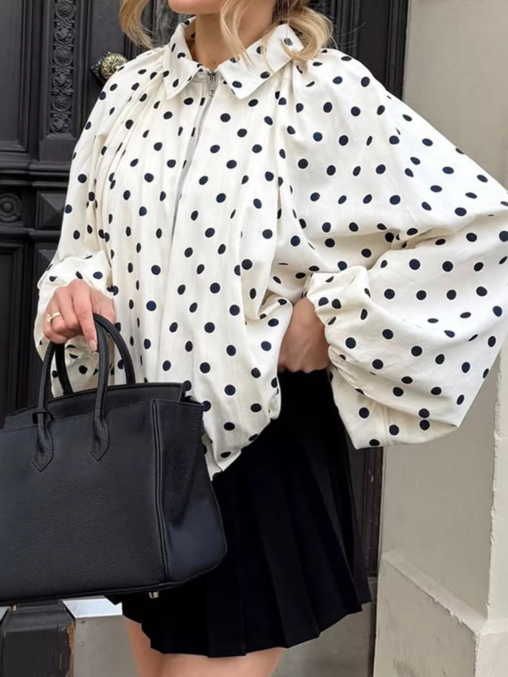 Polka Dot Zip-Up Jacket - Lilixa.store