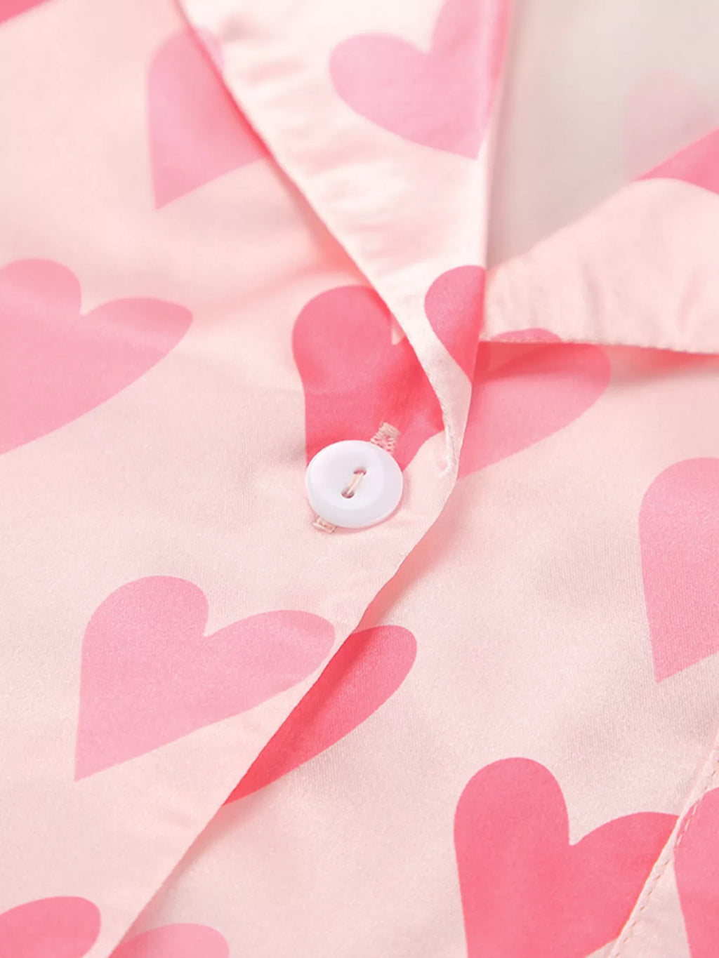 Heart Print Button Up Top and Pants Lounge Set - Lilixa.store