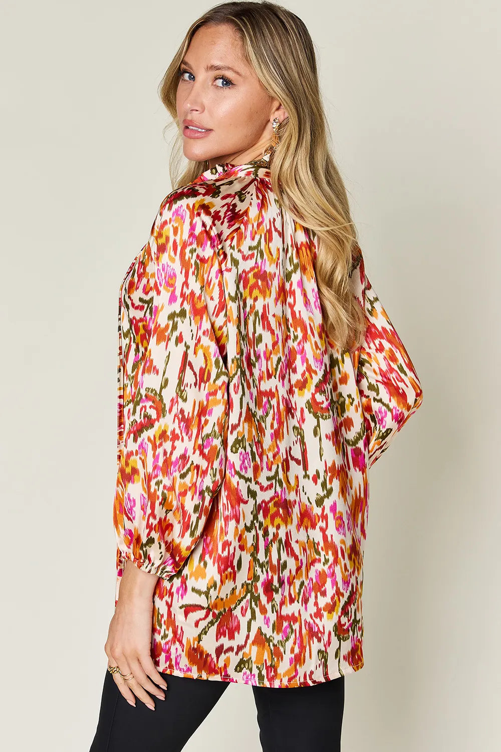 Double Take Full Size Printed Button Up Long Sleeve Shirt - Lilixa.store