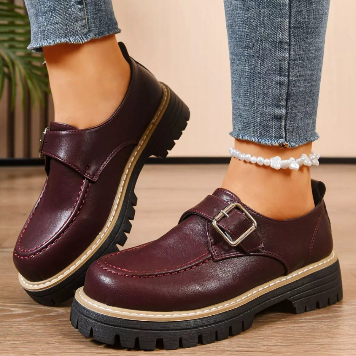 Round Toe Buckle Loafers, view 5