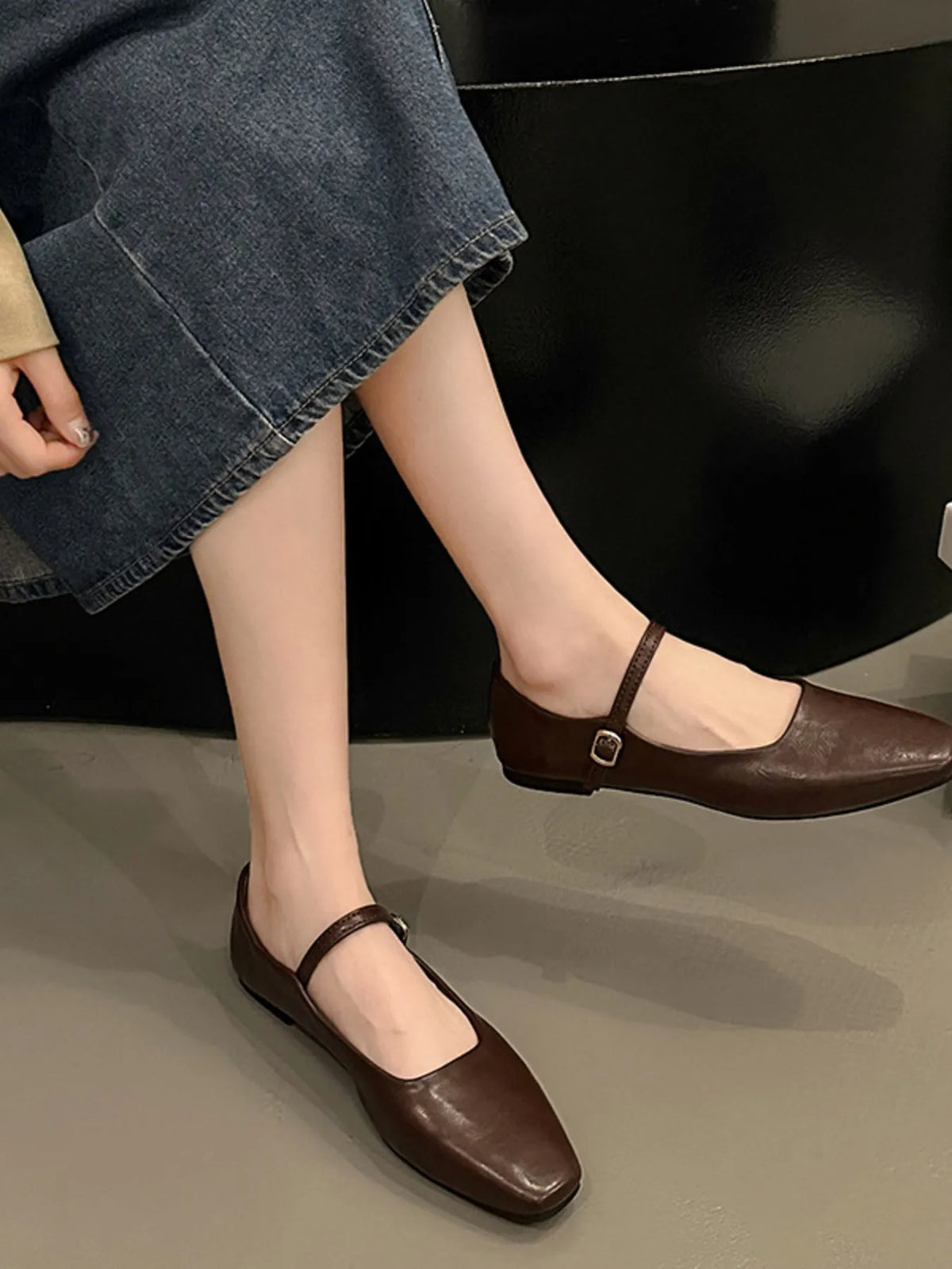 Leather Buckle Mary Jane Loafers, view 6