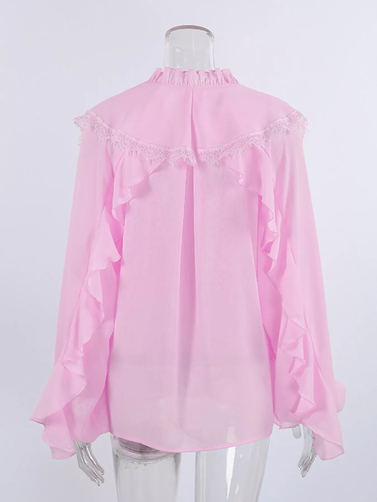 V-Neck Ruffled Lace Trim Blouse, view 15