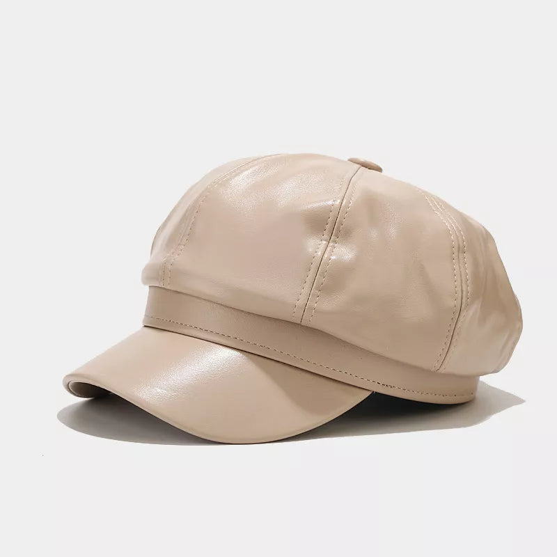 Faux Leather Newsboy Hat - Lilixa.store