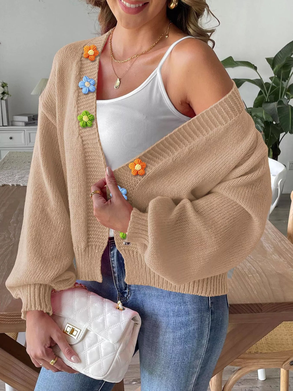 Flower Open Front Cardigan - Lilixa.store