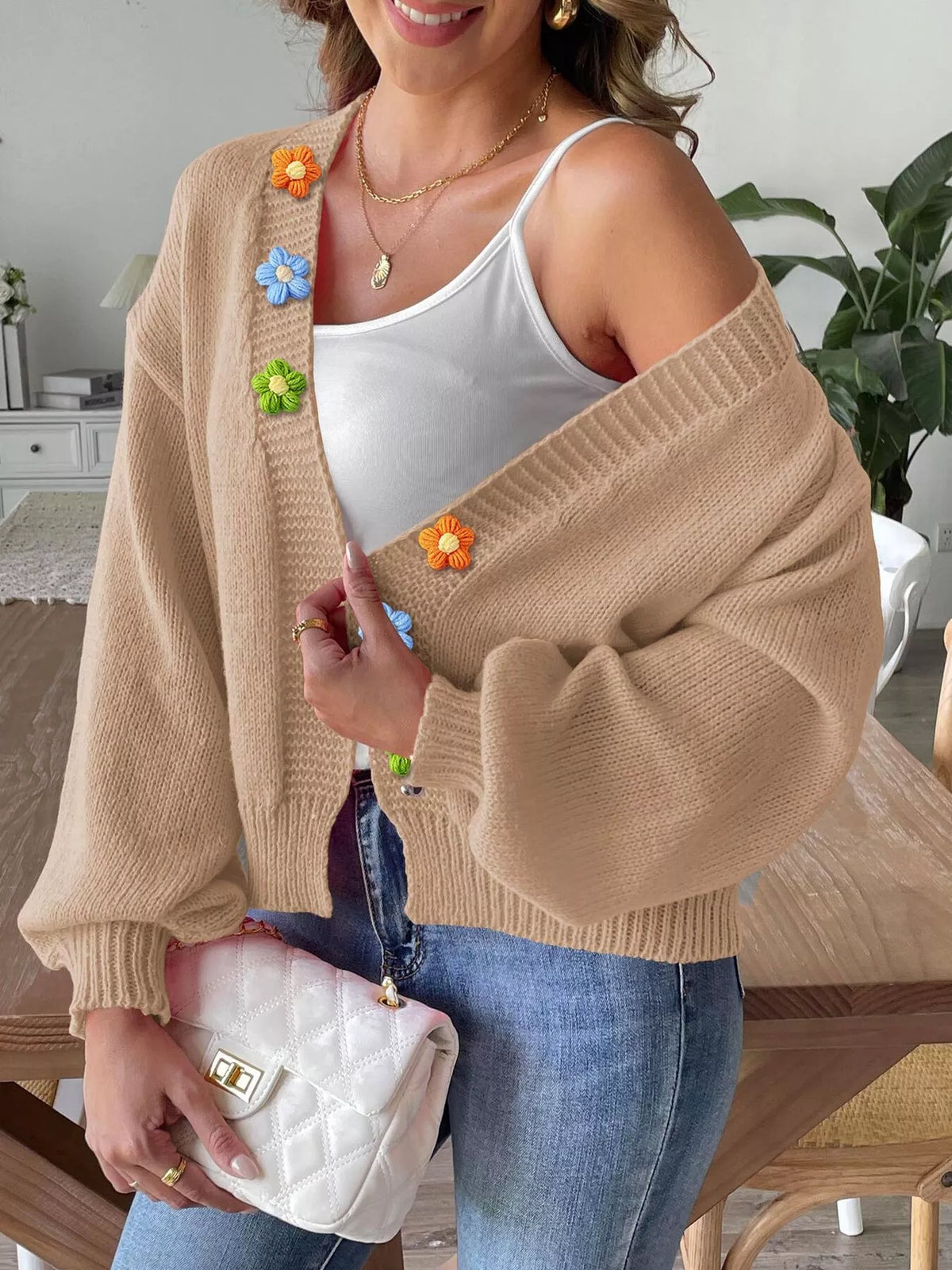 Flower Open Front Cardigan - Lilixa.store