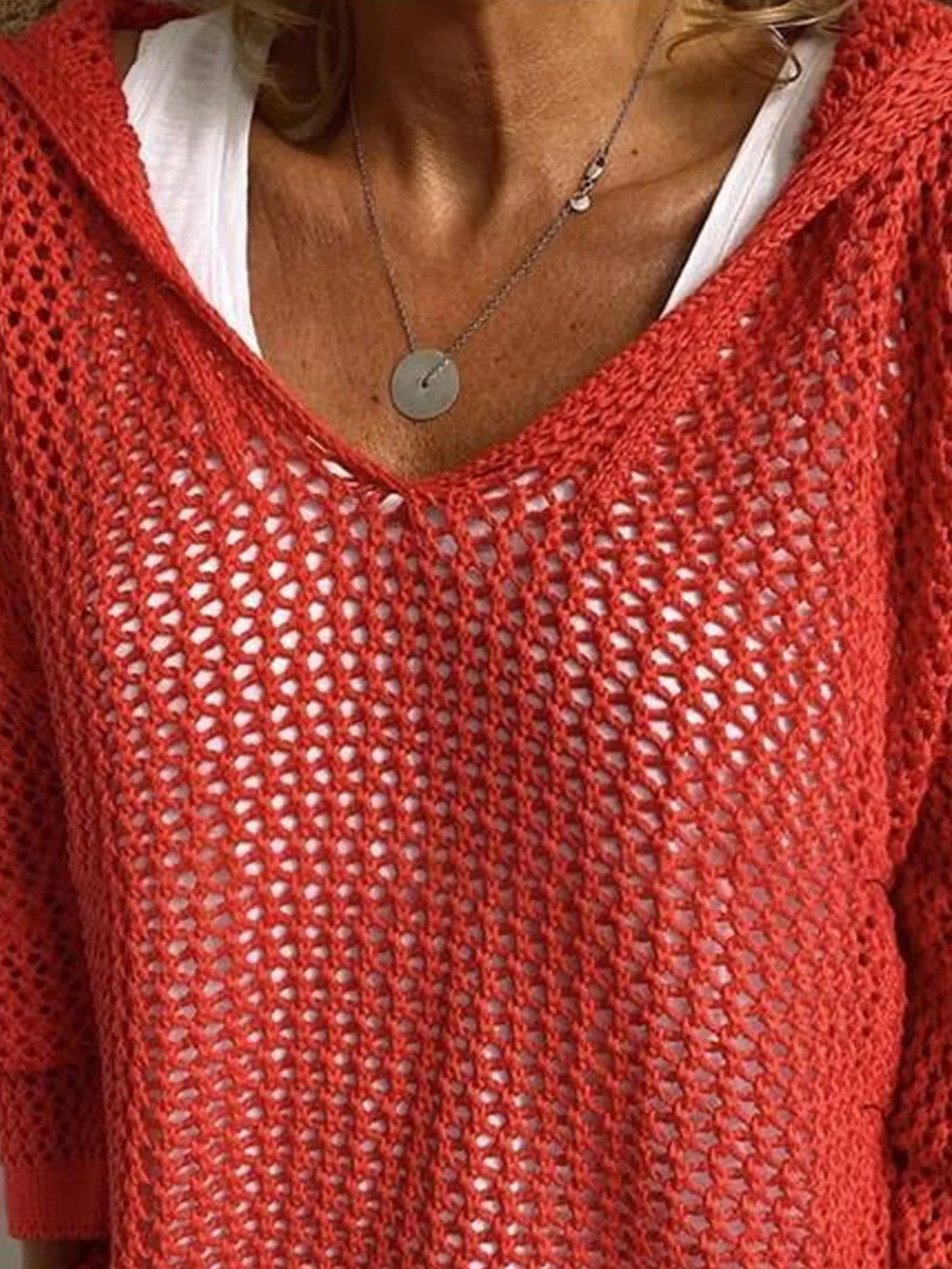 Openwork Long Sleeve Hooded Knit Cover Up - Lilixa.store