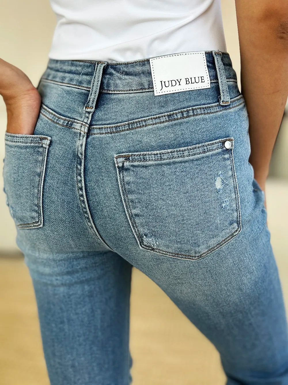 Judy Blue Full Size Mid Rise Destroyed Hem Distressed Jeans - Lilixa.store