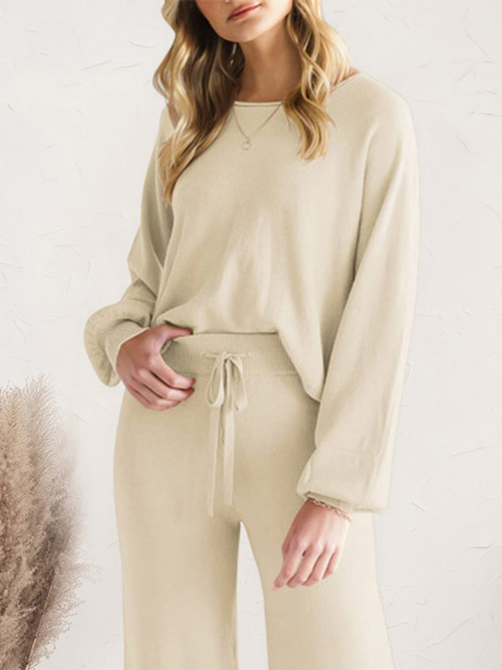 Long Sleeve Lounge Top and Drawstring Pants Set - Lilixa.store