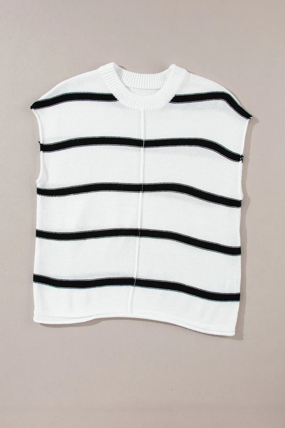 Striped Round Neck Cap Sleeve Sweater in White, view 3