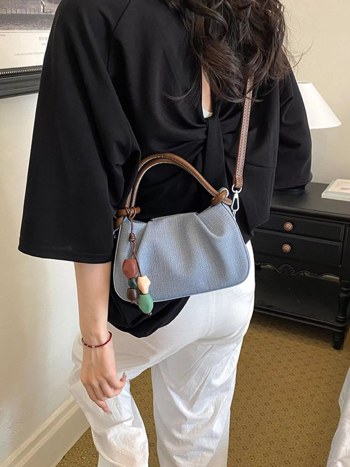 Ruched Top Handle Crossbody Bag