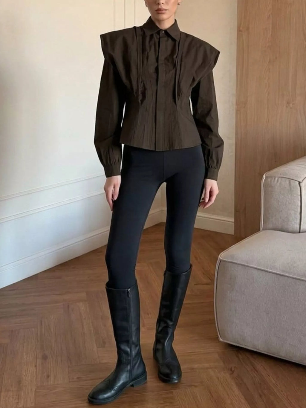 Slim-Fit Ruched Waist Shirt - Lilixa.store