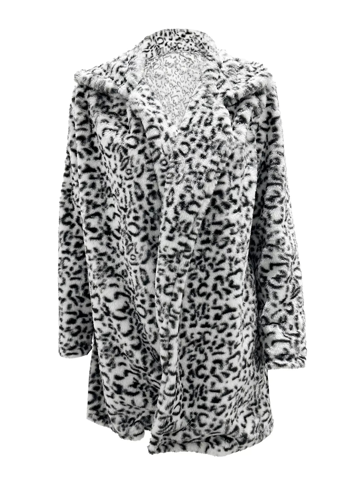 Full Size Leopard Faux Fur Open Front Outerwear Plus Size, view 4