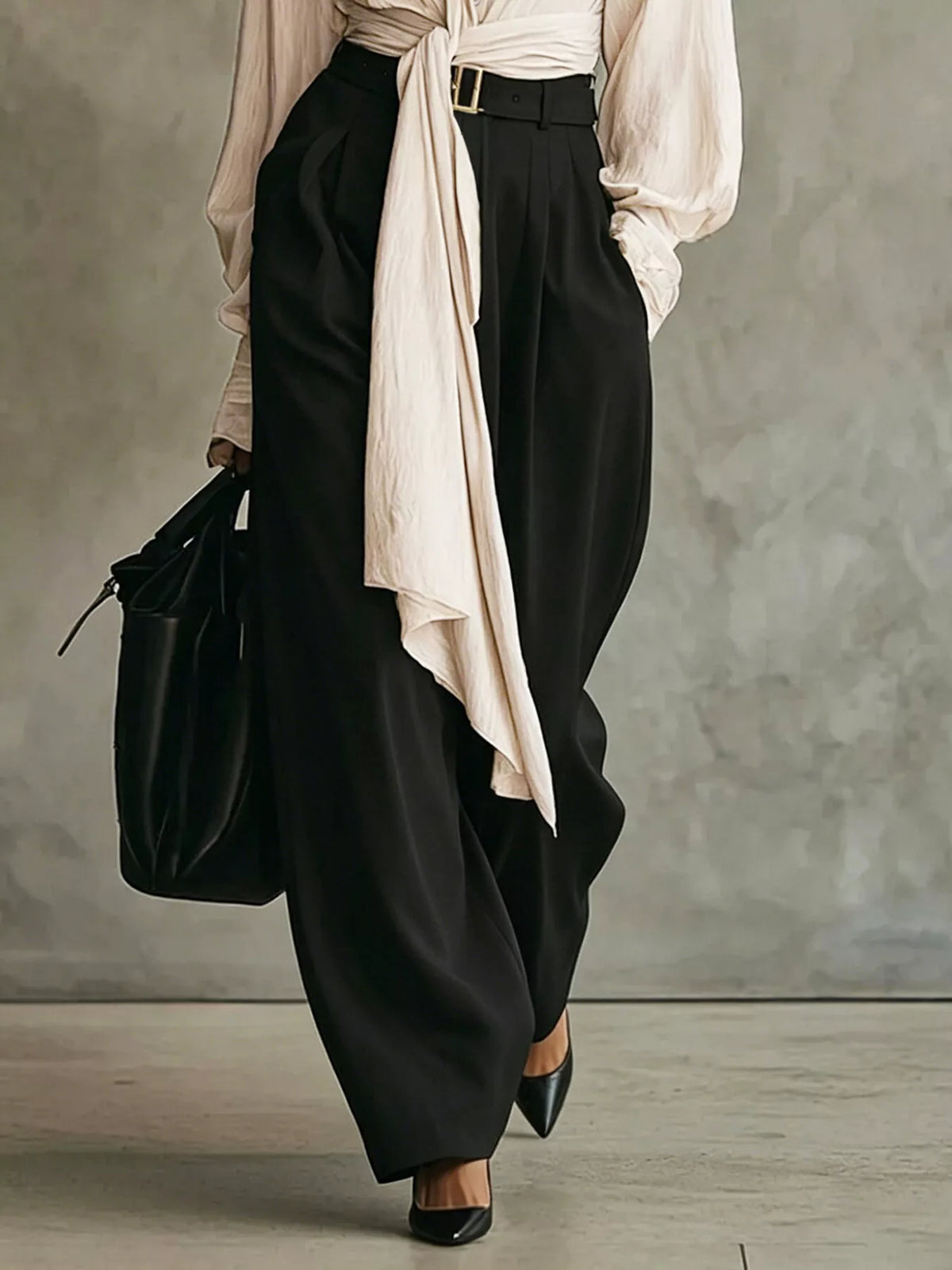 Tie-Front Shirt and Wide-Leg Pants Set