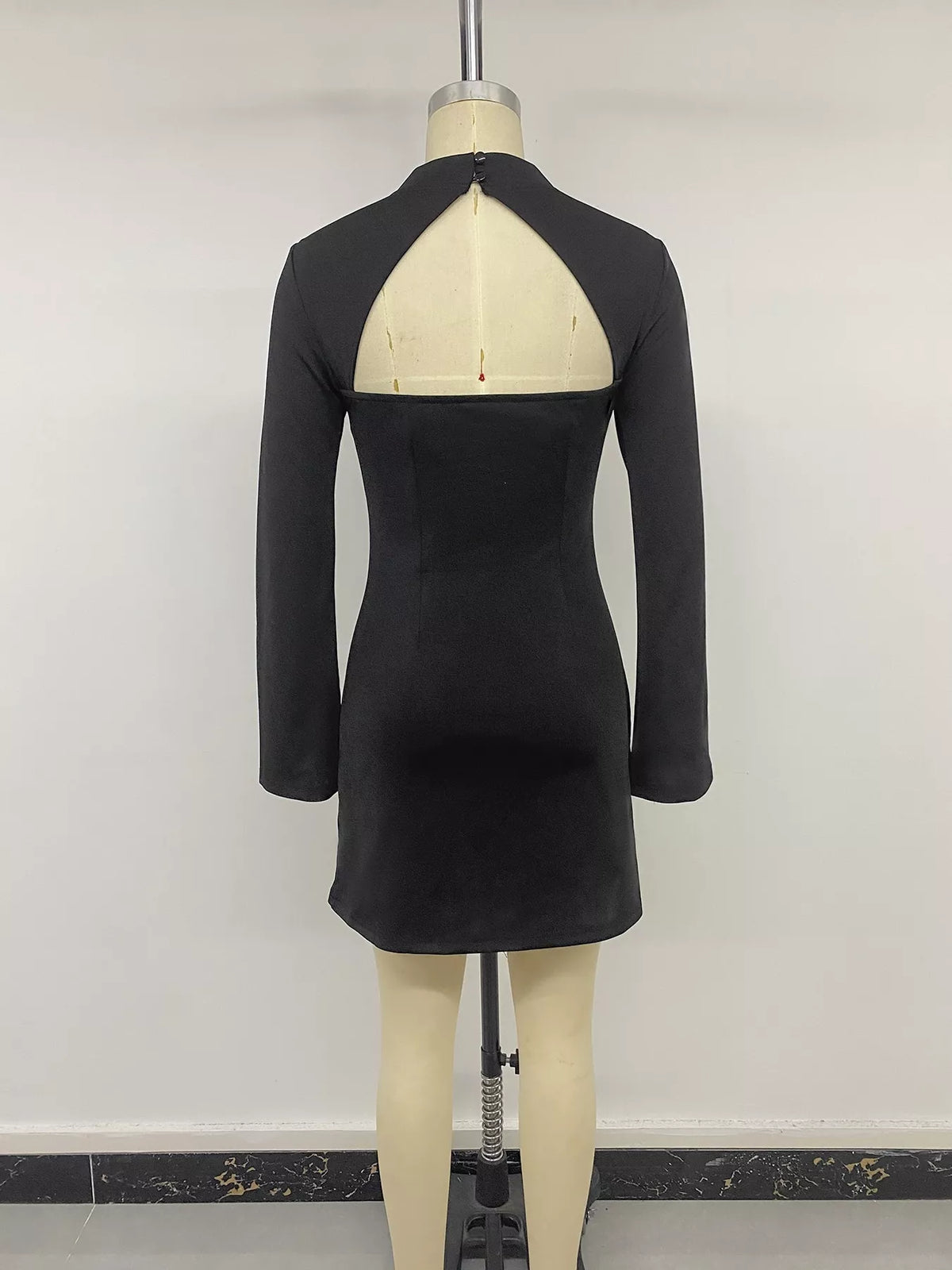 Cutout Back Long Sleeve Bodycon Mini Dress