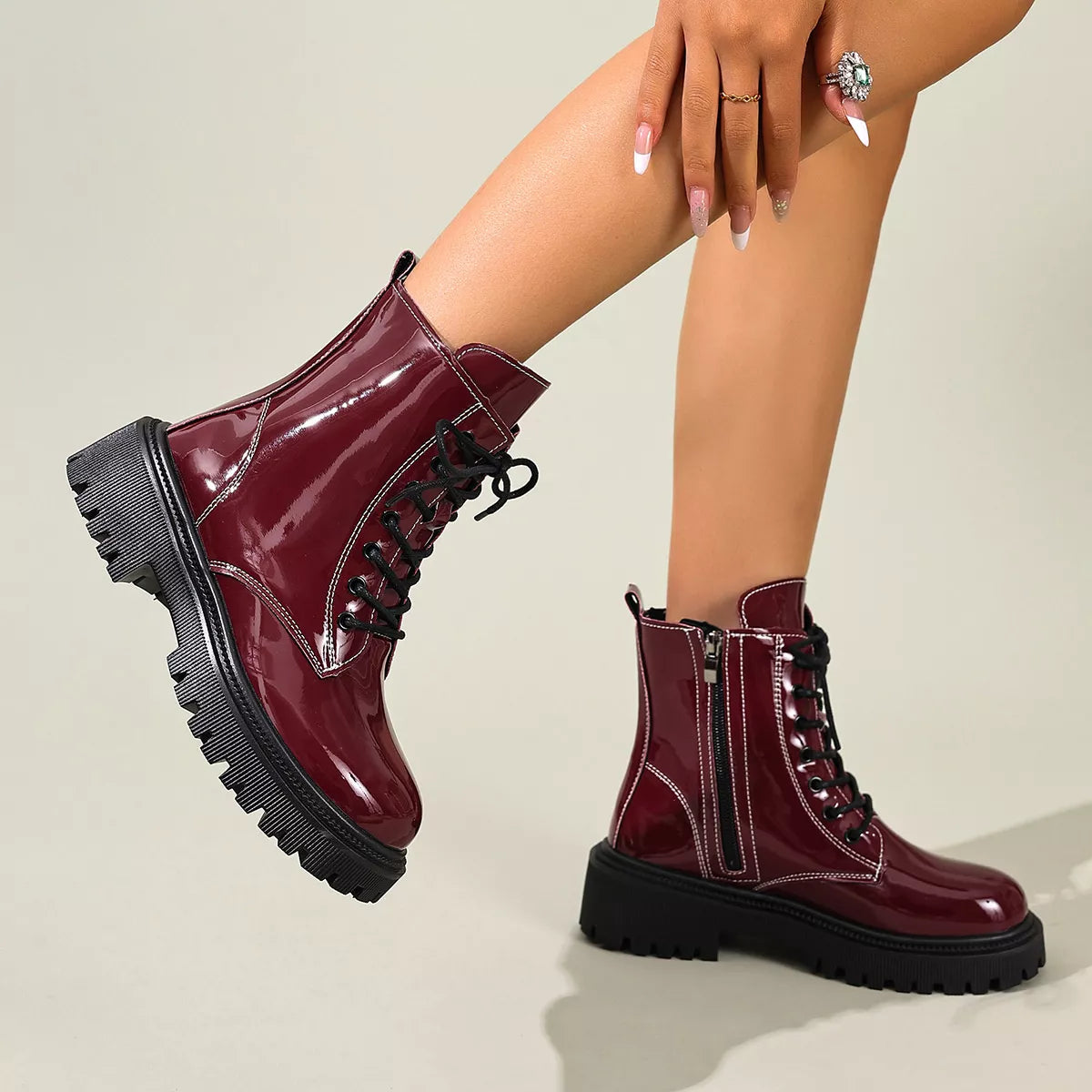 Lace Up Block Heels Boots
