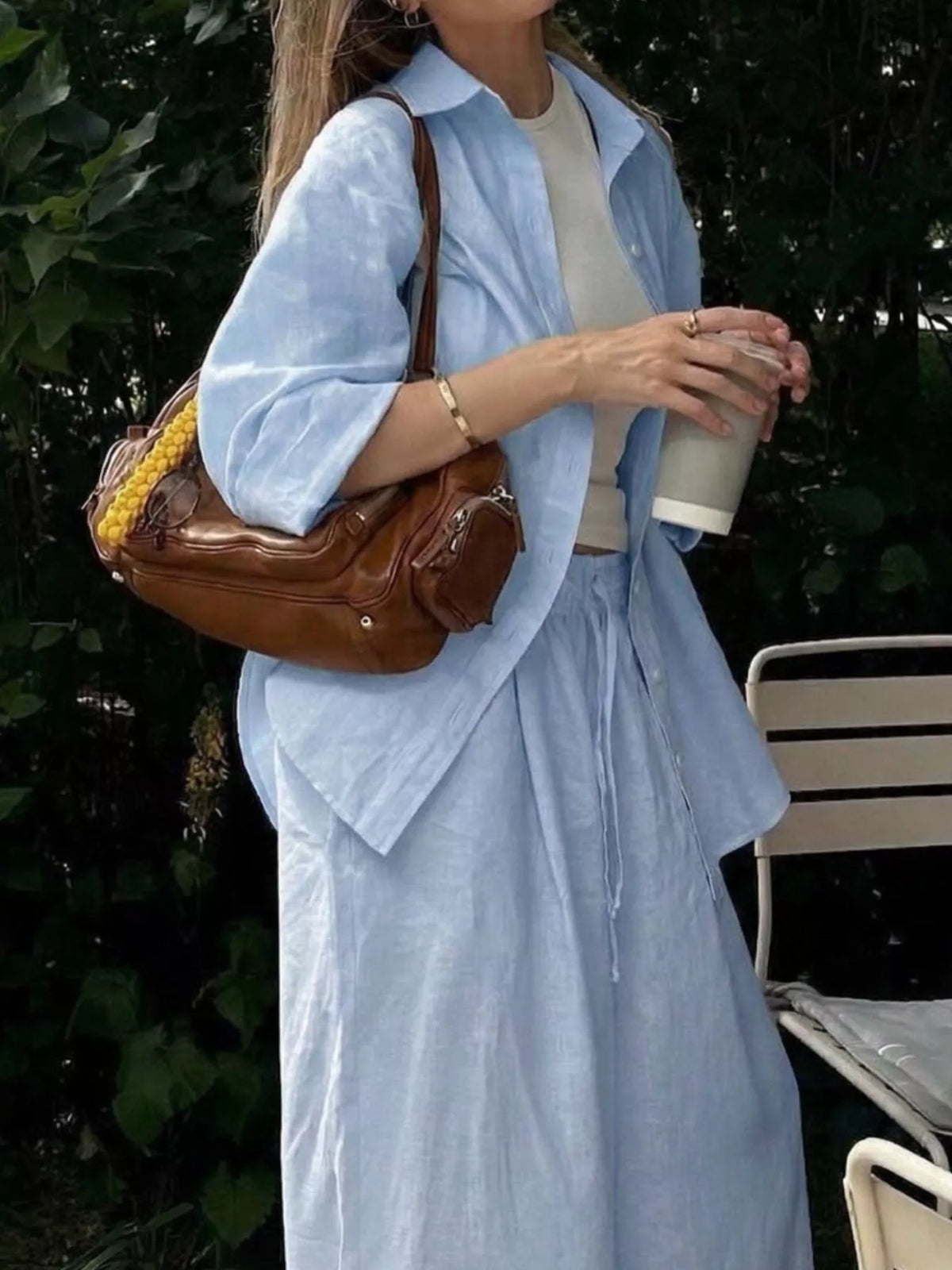 Button Up Long Sleeve Shirt and Pants Set - Lilixa.store