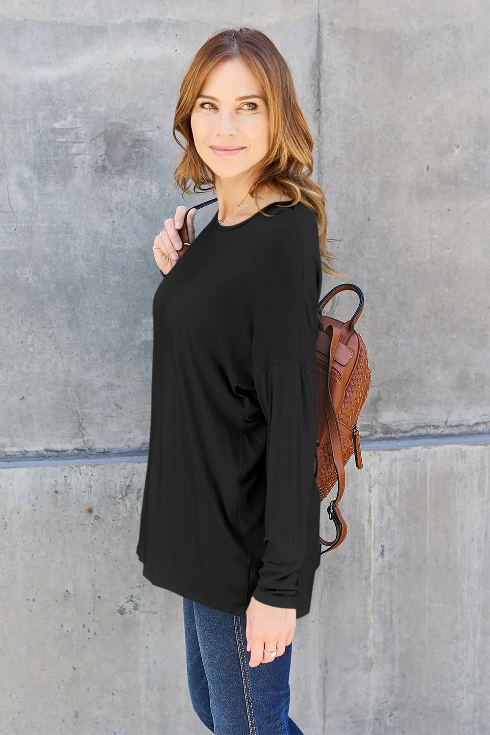 Basic Bae Full Size Round Neck Dropped Shoulder T-Shirt - Lilixa.store