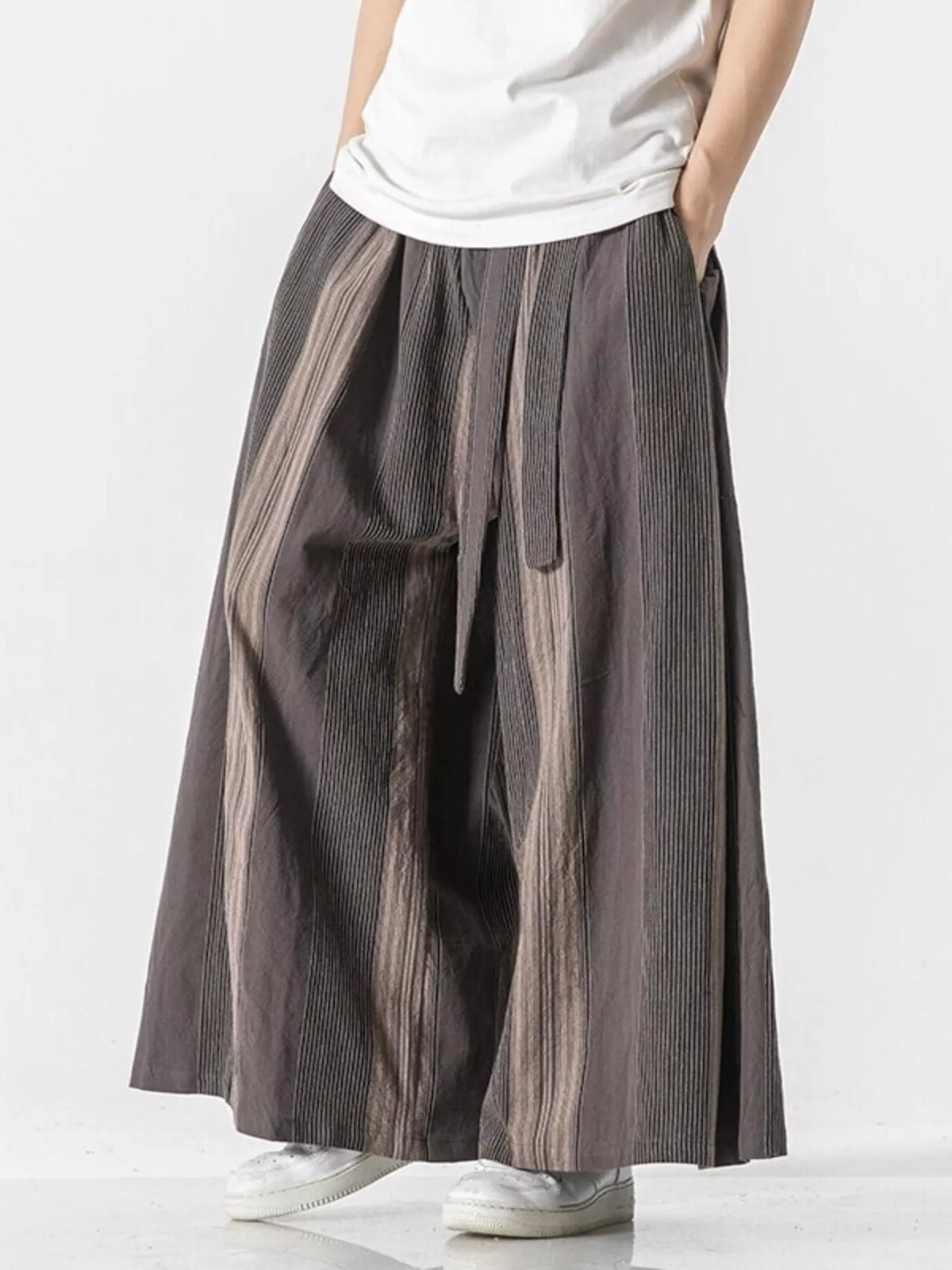 Men's Plus Size Striped Wide Leg Casual Pants in Mocha