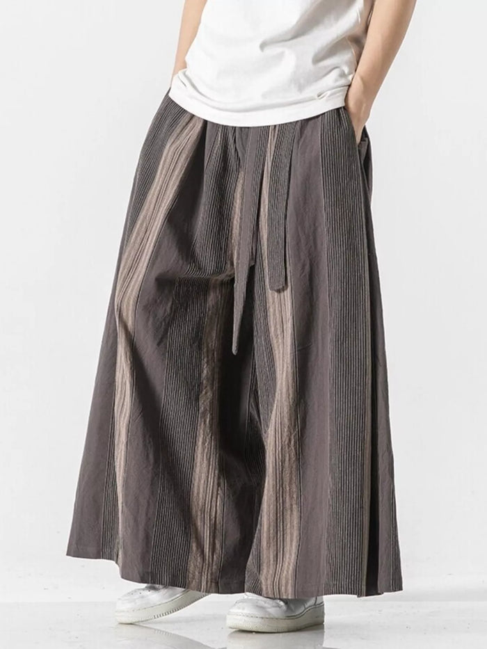 Men's Plus Size Striped Wide Leg Casual Pants in Mocha
