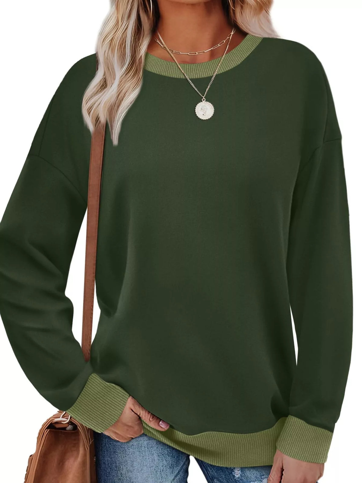 Contrast Trim Crew Neck Casual Sweatshirt - Lilixa.store