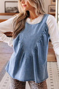 Denim Pleated Patchwork Sleeveless Top - Lilixa.store