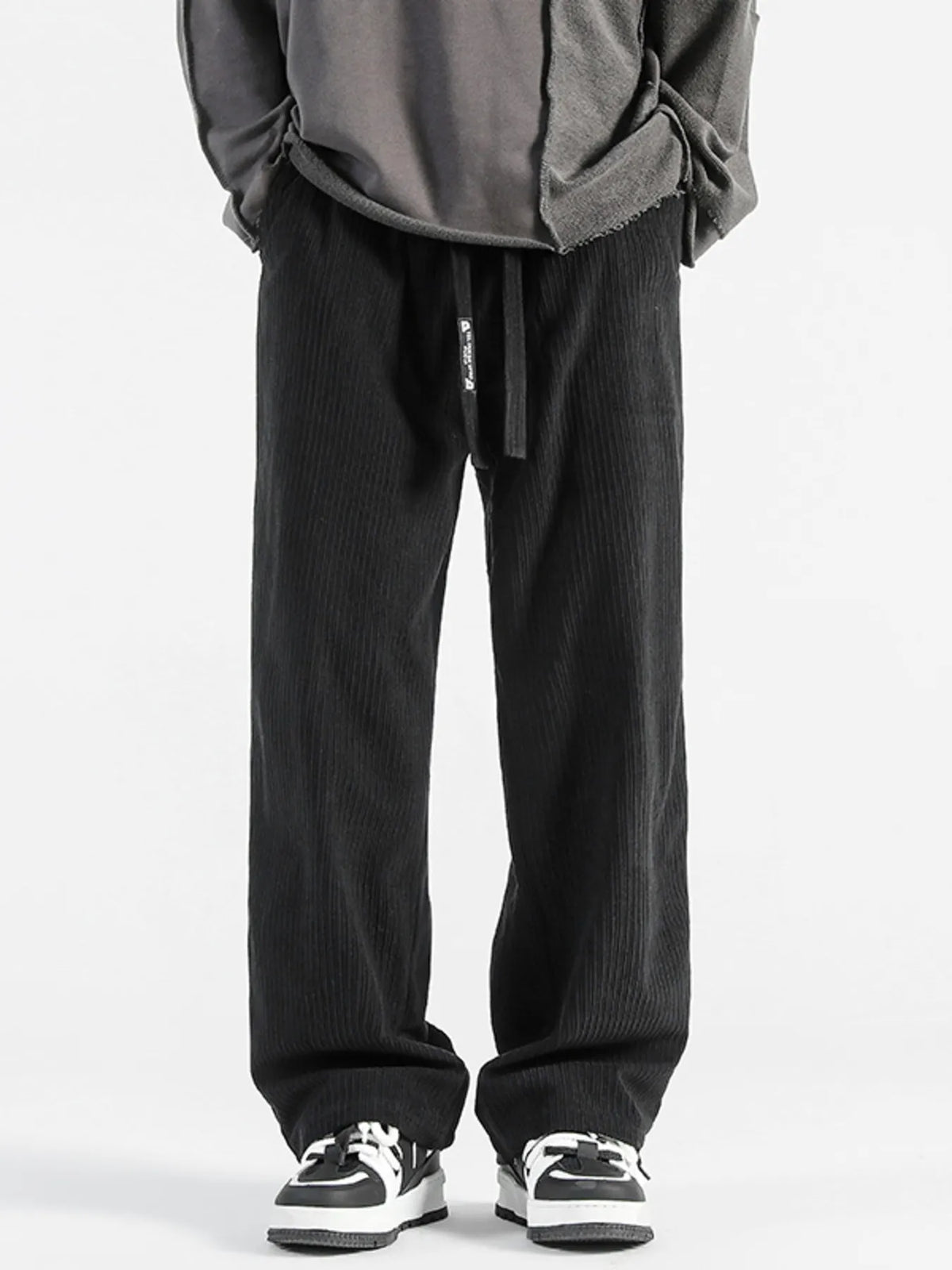 Men's Plus Size Casual Drawstring Wide Leg Pants in Black