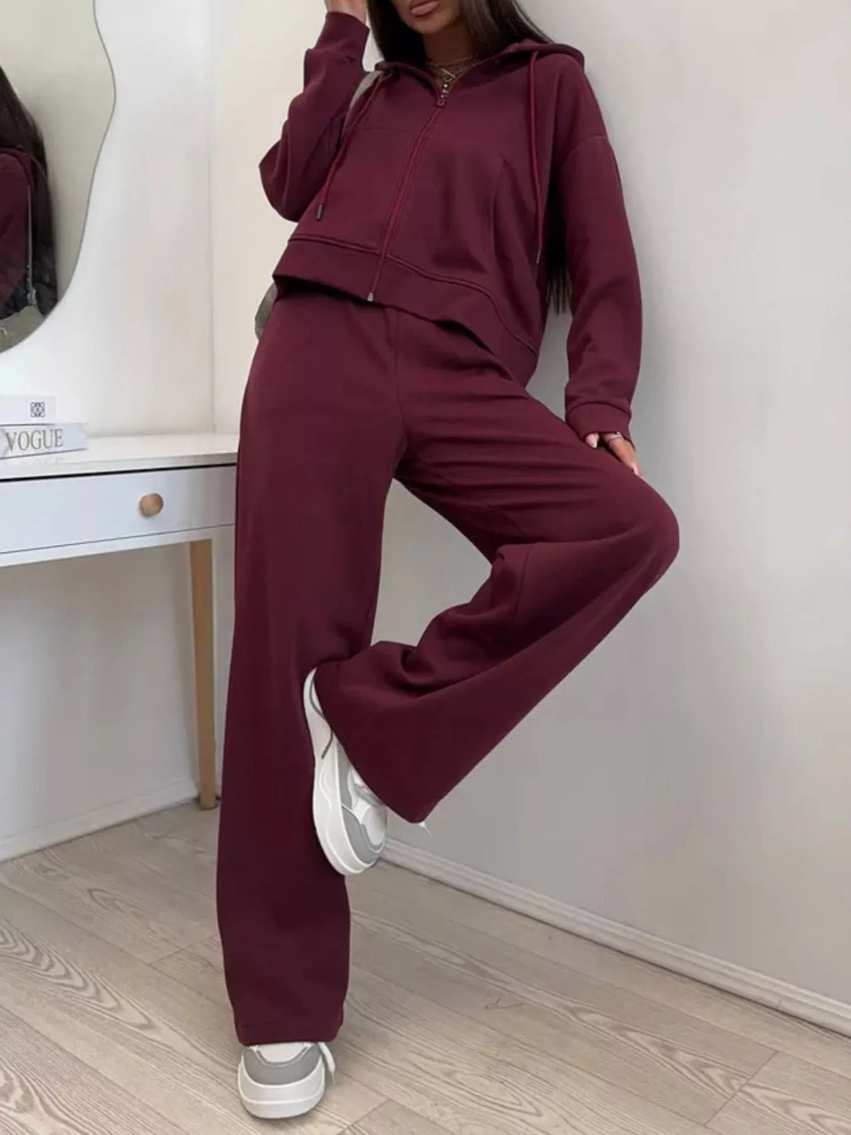 Zip-Up Hoodie and Wide-Leg Pants Set - Lilixa.store