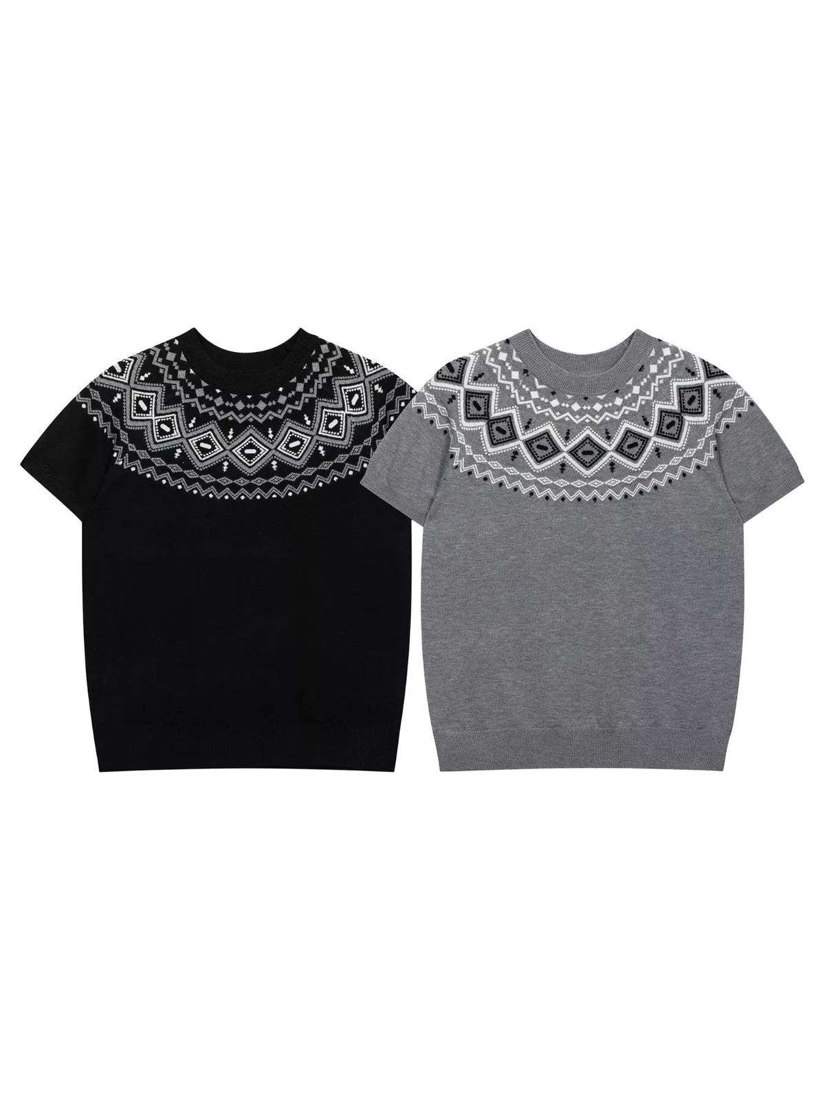 Men's Short Sleeve Fair Isle Pattern Knit Top - Lilixa.store