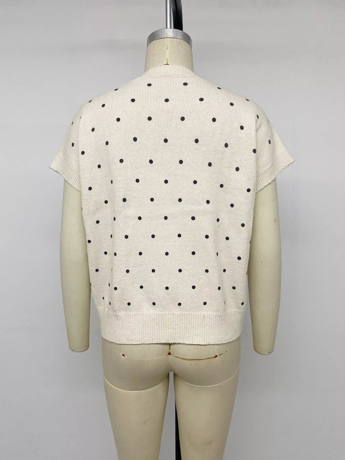 Polka Dot Short Sleeve Knit Sweater in Apricot, view 8