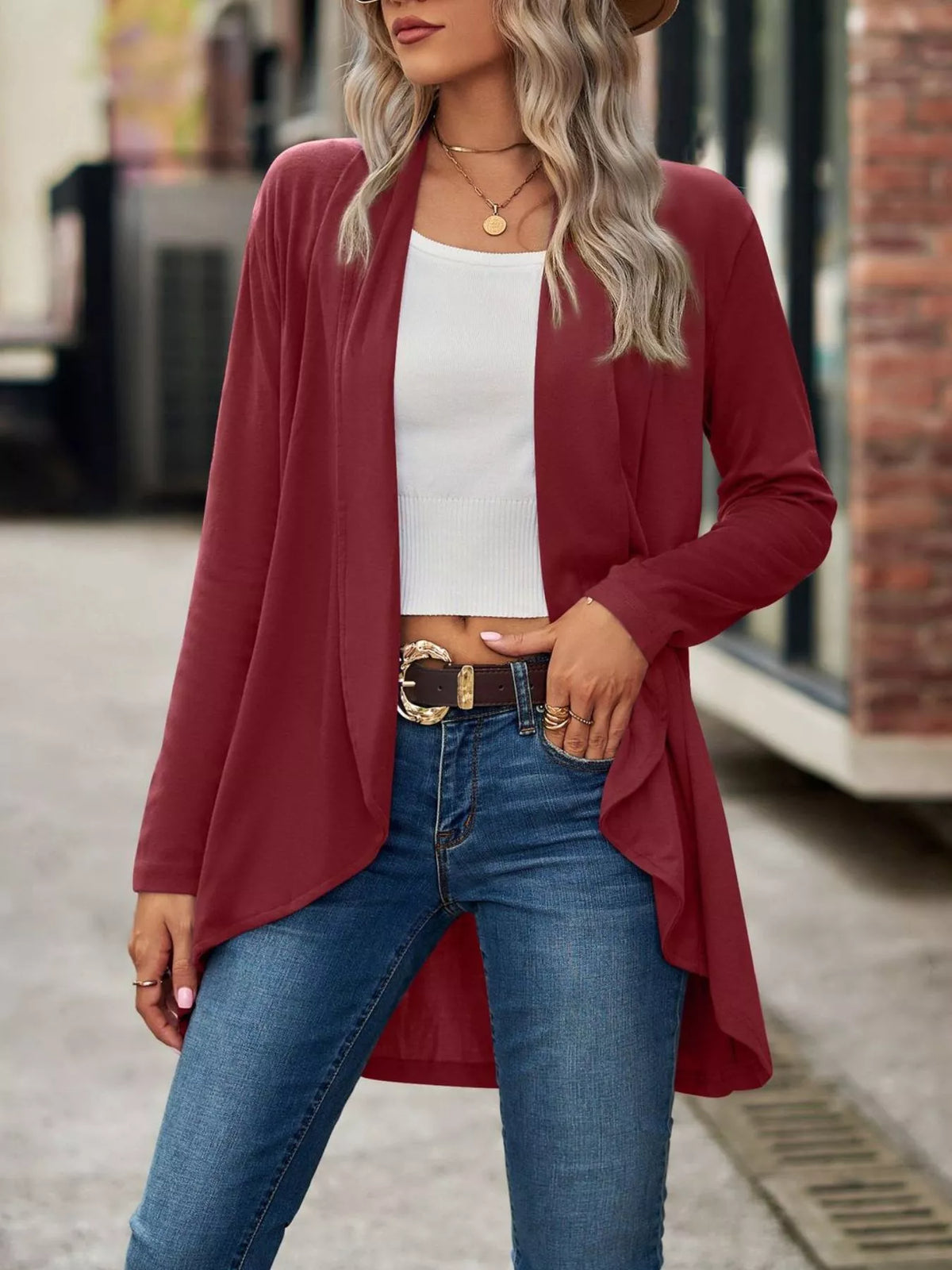 Open-Front Dropped Shoulder Cardigan - Lilixa.store