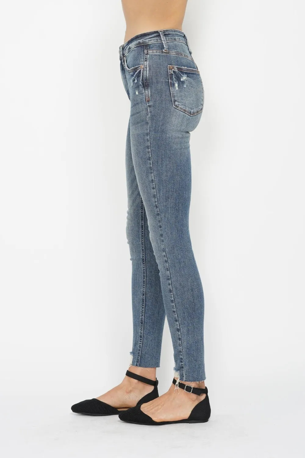 Judy Blue Full Size Tummy Control Vintage Wash Hem Destroy Skinny Jeans - Lilixa.store