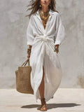 Front-Tie Maxi Shirt Dress - Lilixa.store