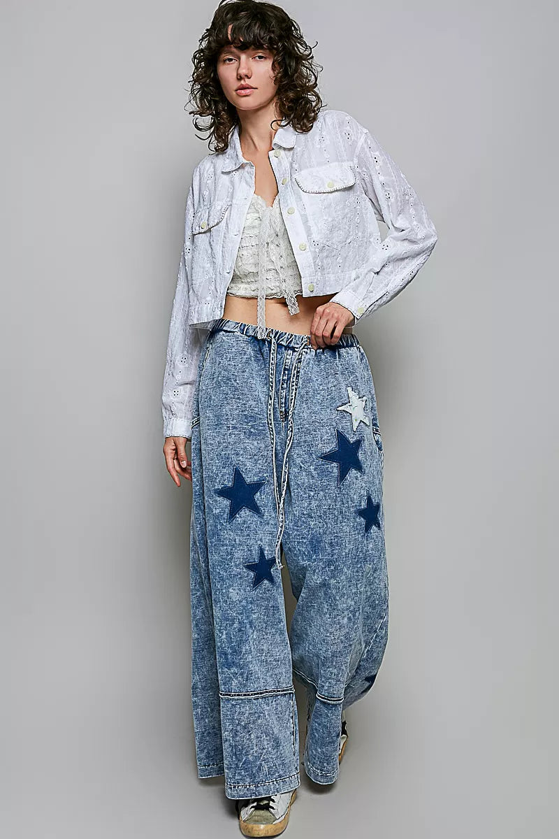 POL Eyelet Textured Cotton Cropped Button Front Jacket in Off White, view 5
