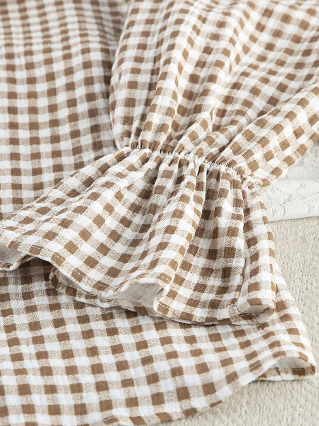 Gingham Ruffle-Trim Top and Pants Lounge Set - Lilixa.store