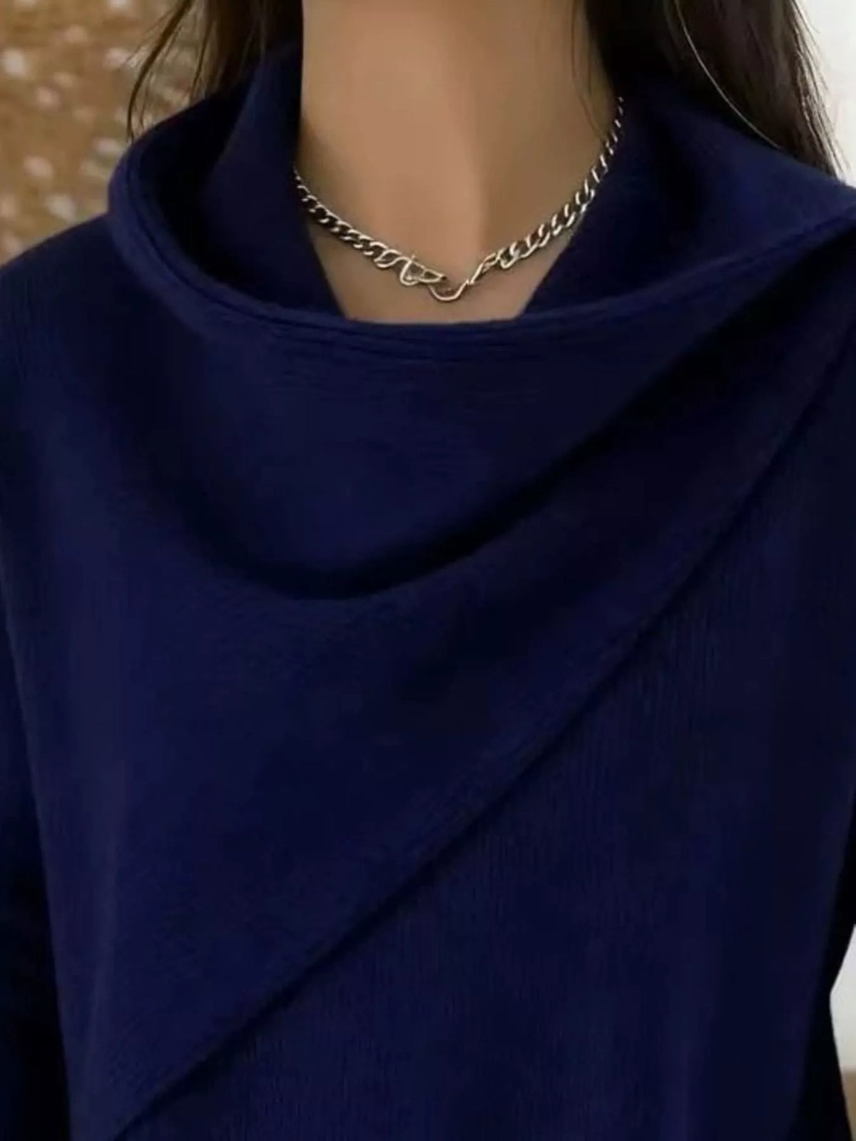 Full Size Solid Color Cowl Neck Sweater Plus Size - Lilixa.store