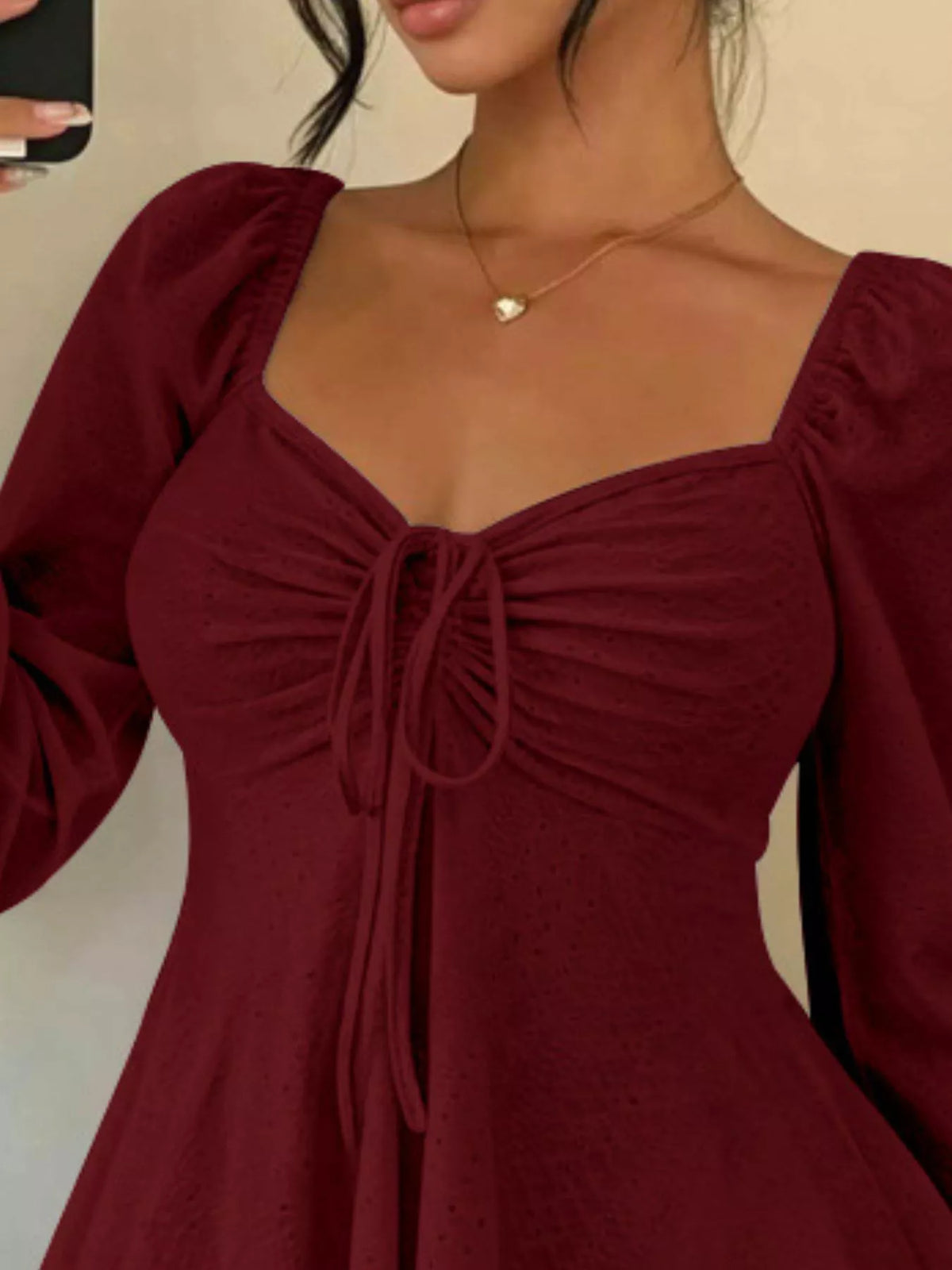 Ruched Sweetheart Neck Long Sleeve Top, view 5