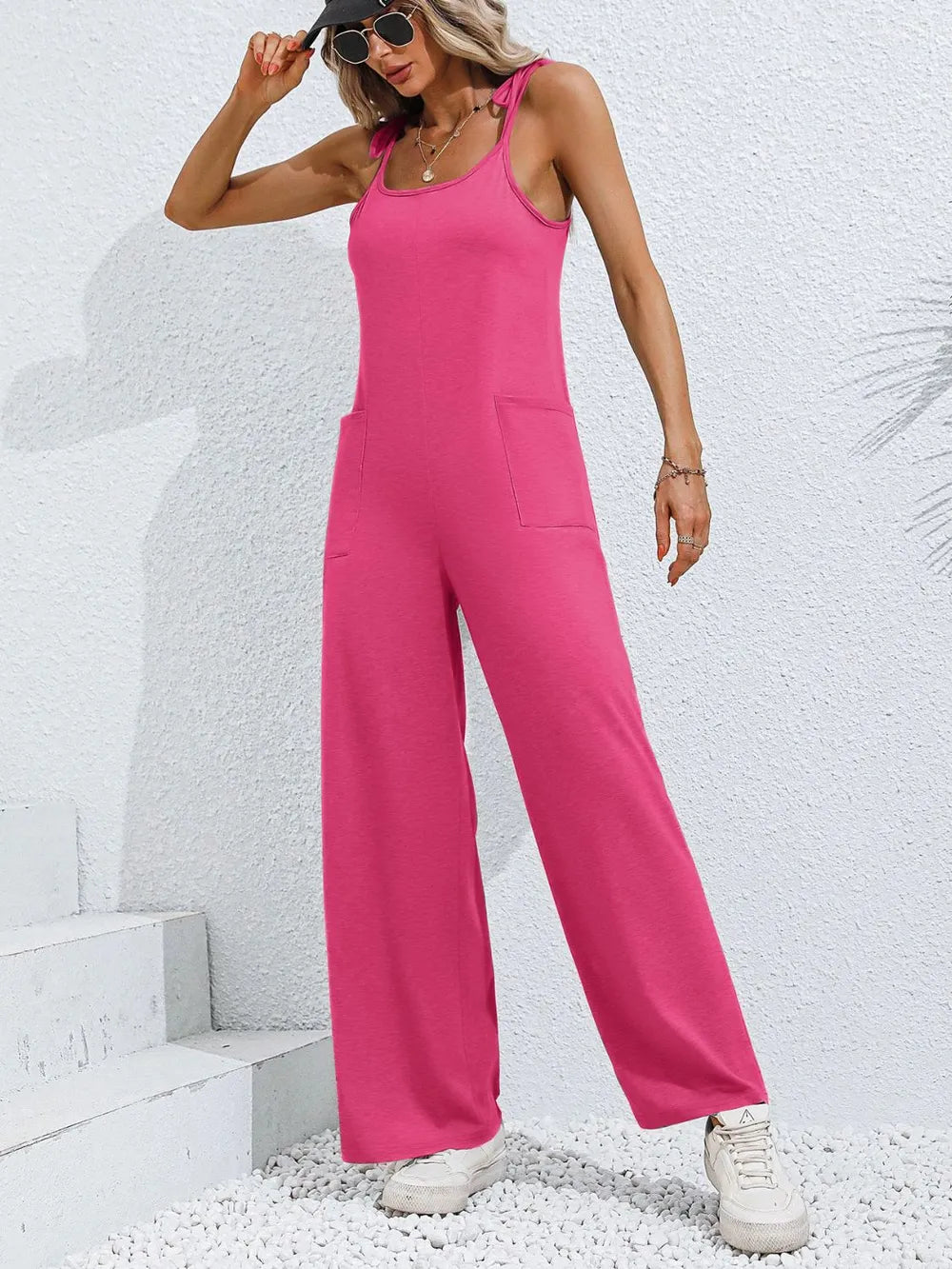 Scoop Neck Tie Shoulder Jumpsuit - Lilixa.store
