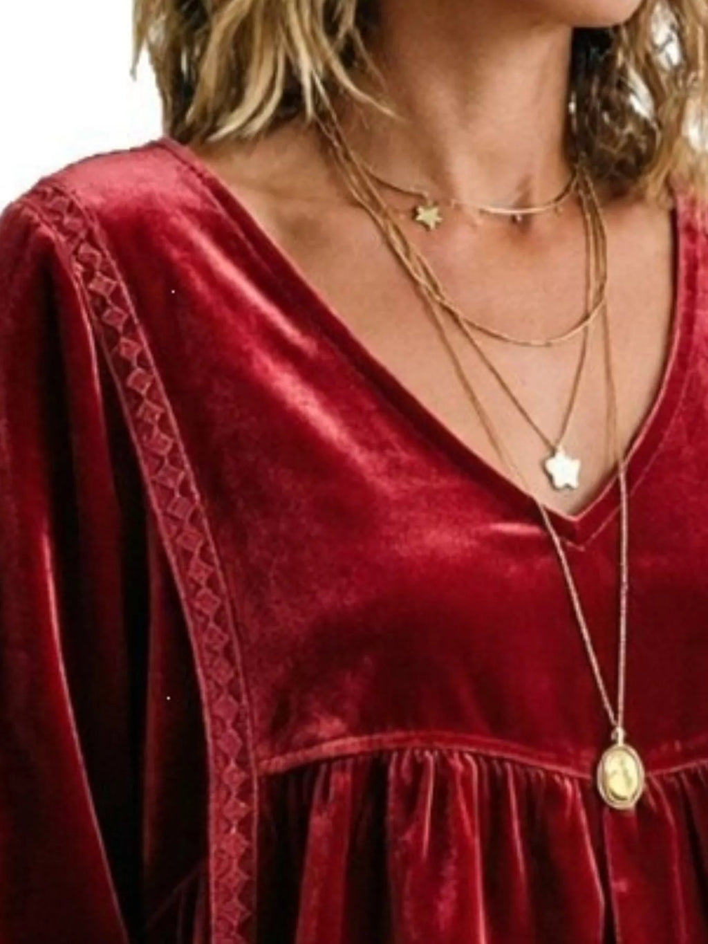 Full Size V-Neck Long Sleeve Velvet Blouse with Lace Trim Plus Size - Lilixa.store