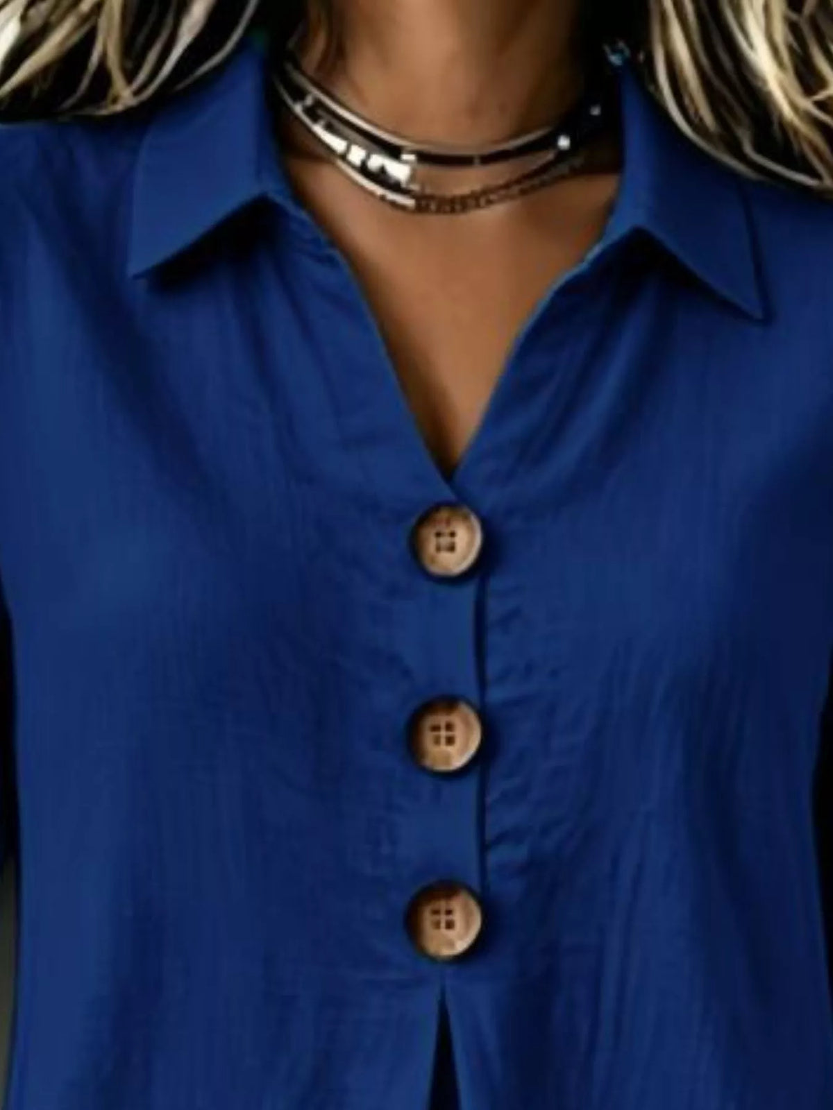 Full Size Button Detail Long Sleeve Blouse Plus Size, view 13