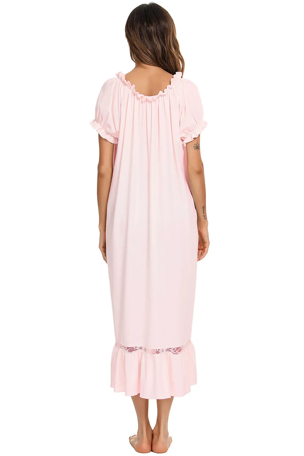 Lace Detail Short Sleeve Lounge Dress - Lilixa.store