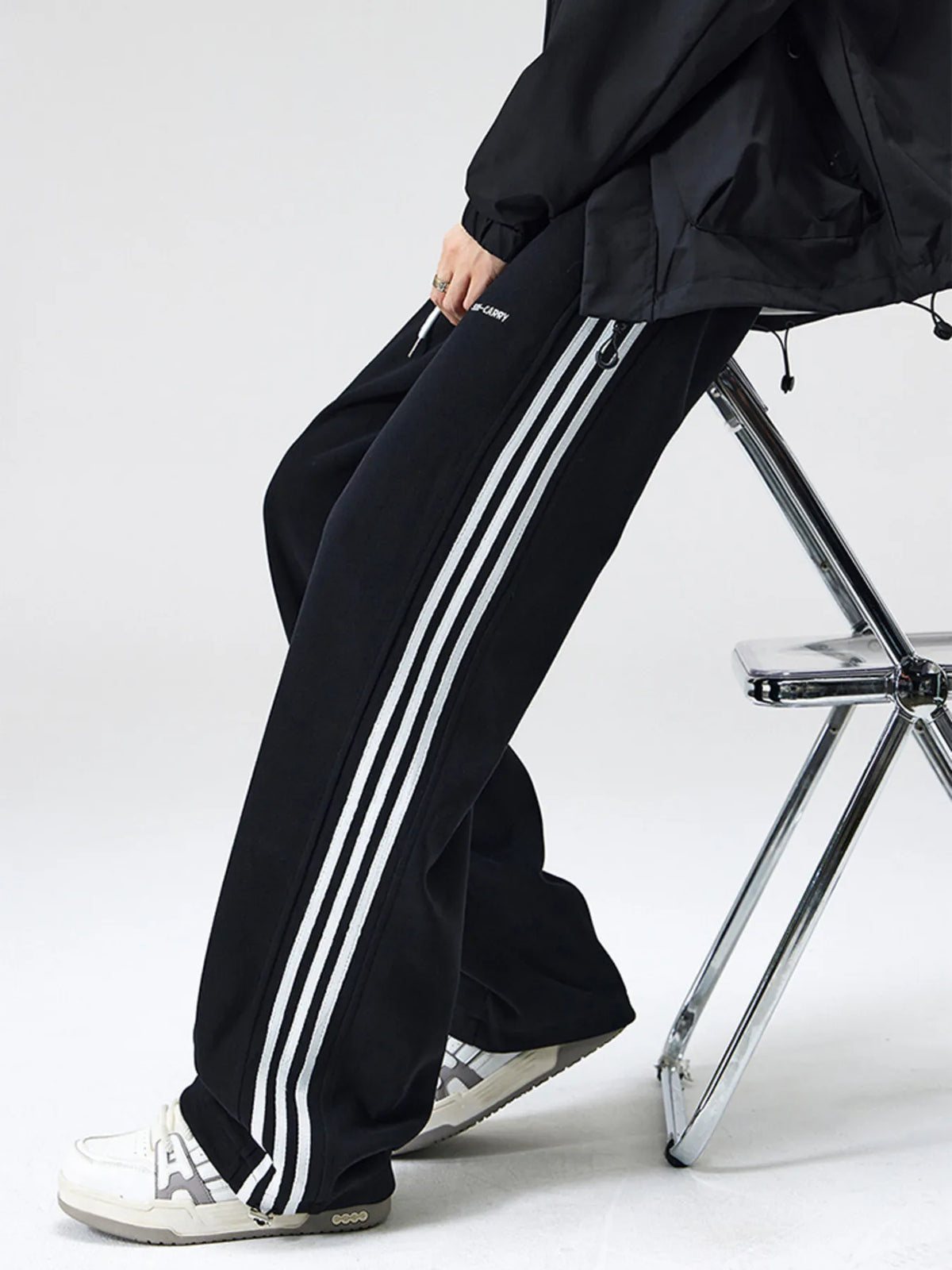 Men's Plus Size Drawstring Striped Wide Leg Pants, view 5