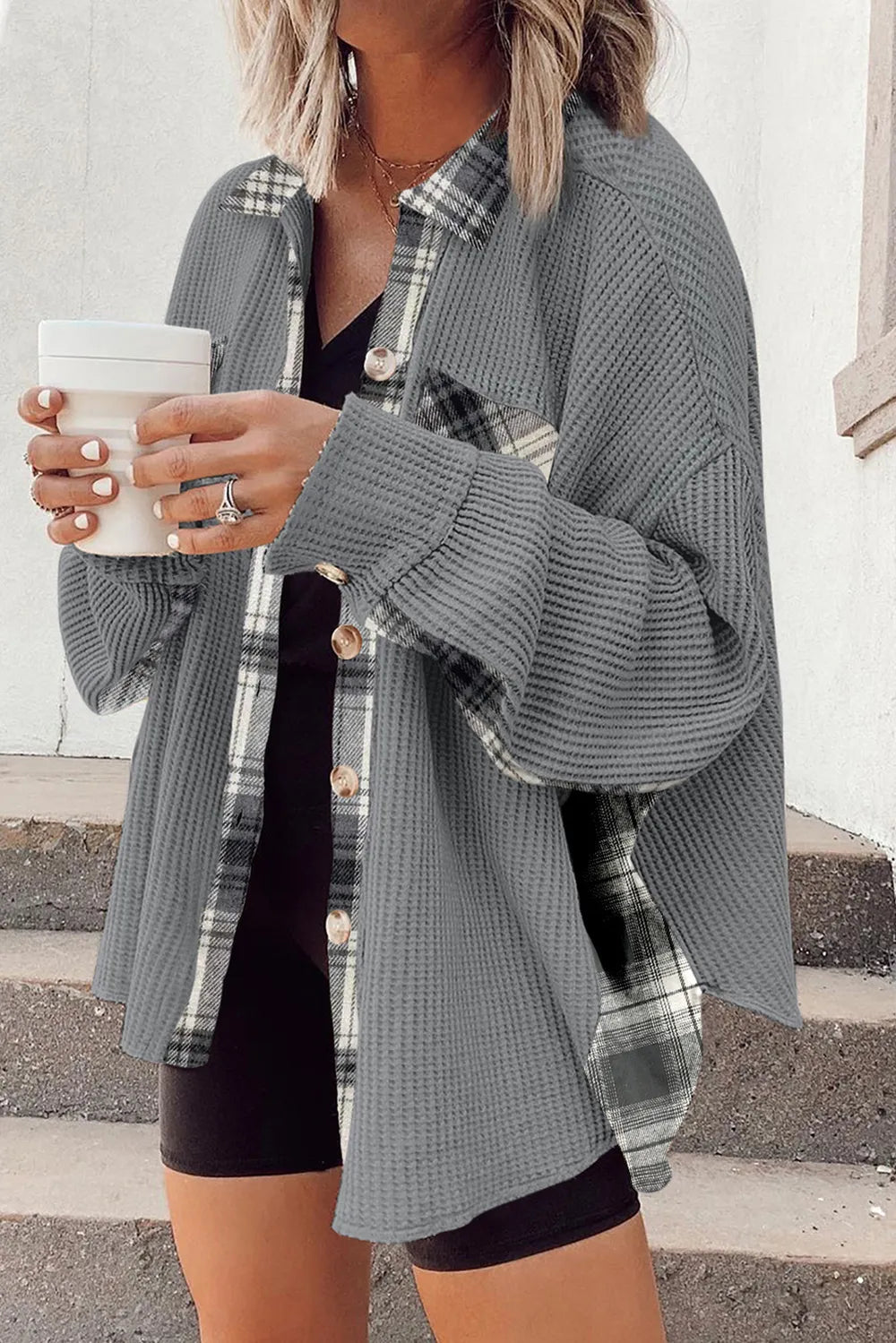 Plaid Button Down Collared Jacket, view 19