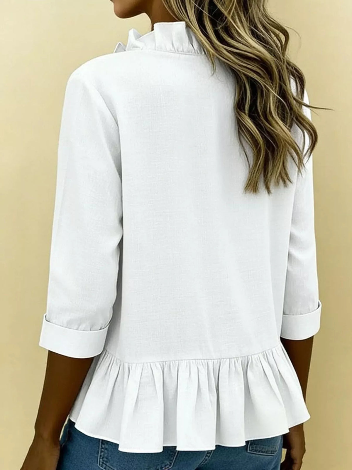 Full Size Ruffled V-Neck Long Sleeve Blouse Plus Size - Lilixa.store
