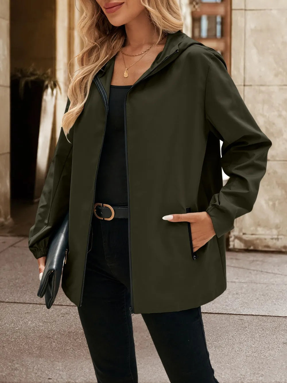 Ivy Lane Pocketed Zip Up Hooded Jacket, view 13
