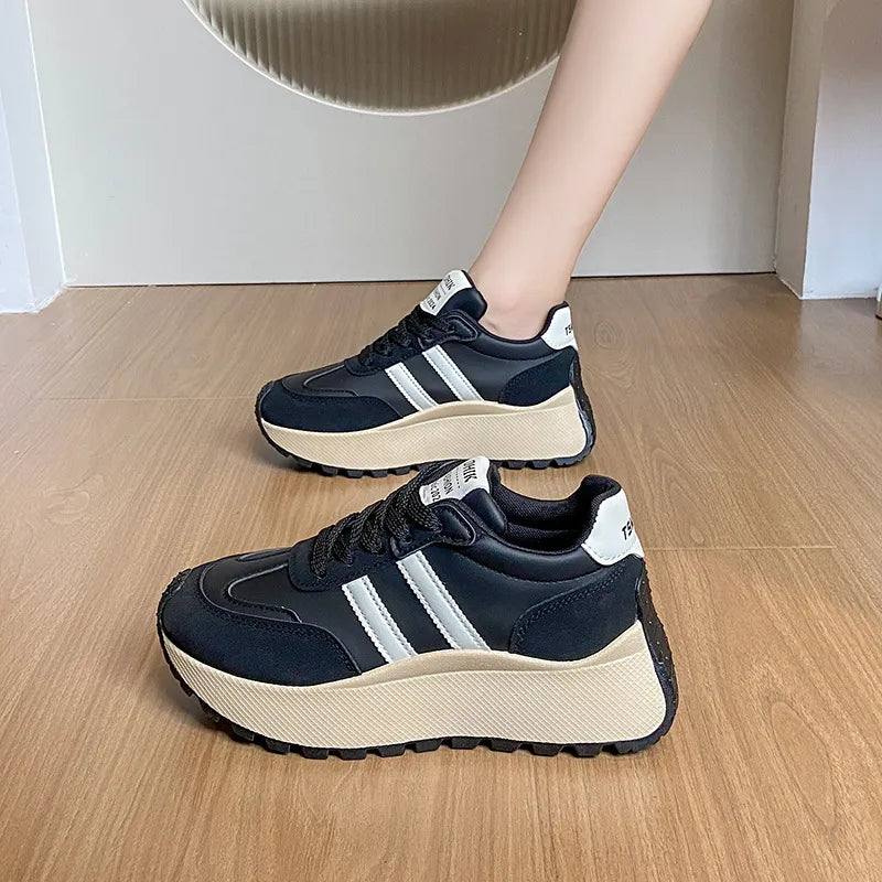 Side Striped Lace Up Platform Athletic Sneakers - Lilixa.store