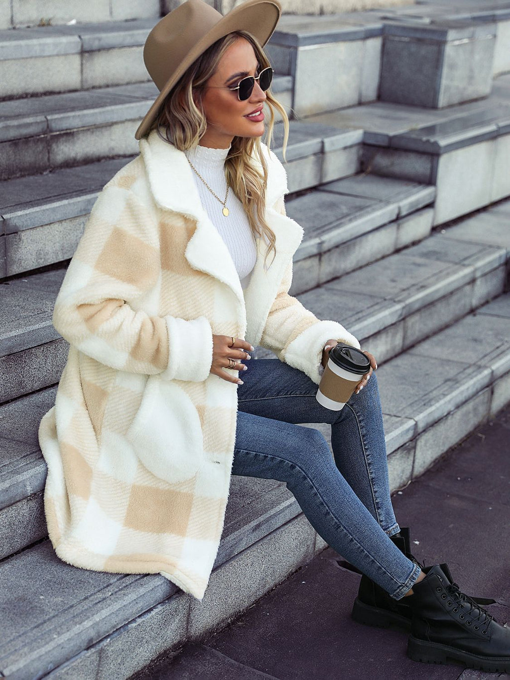 Plaid Button Down Coat with Pockets - Lilixa.store