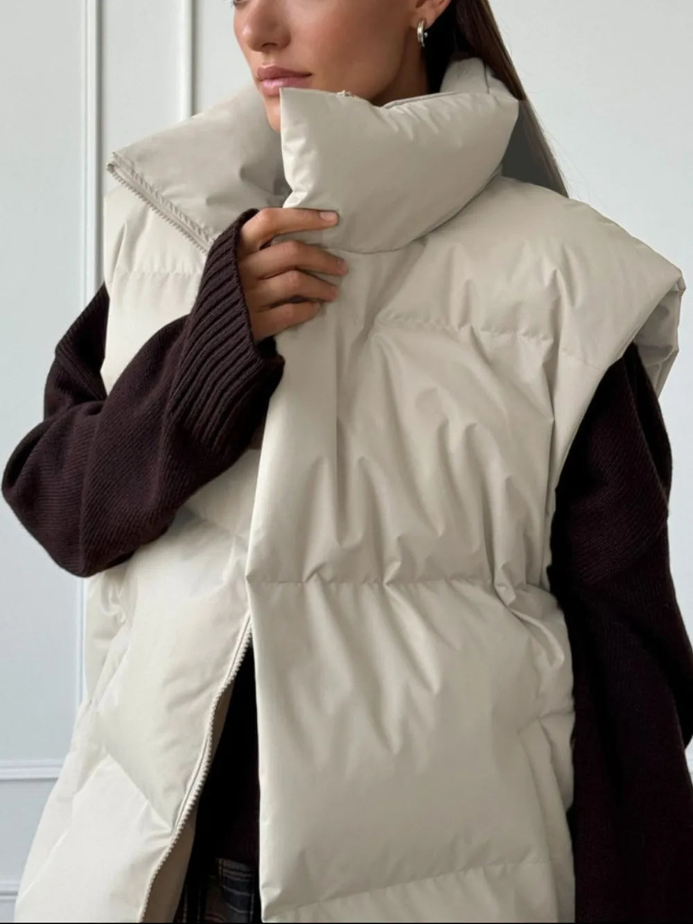 Zip Up Turtleneck Vest Coat, view 3