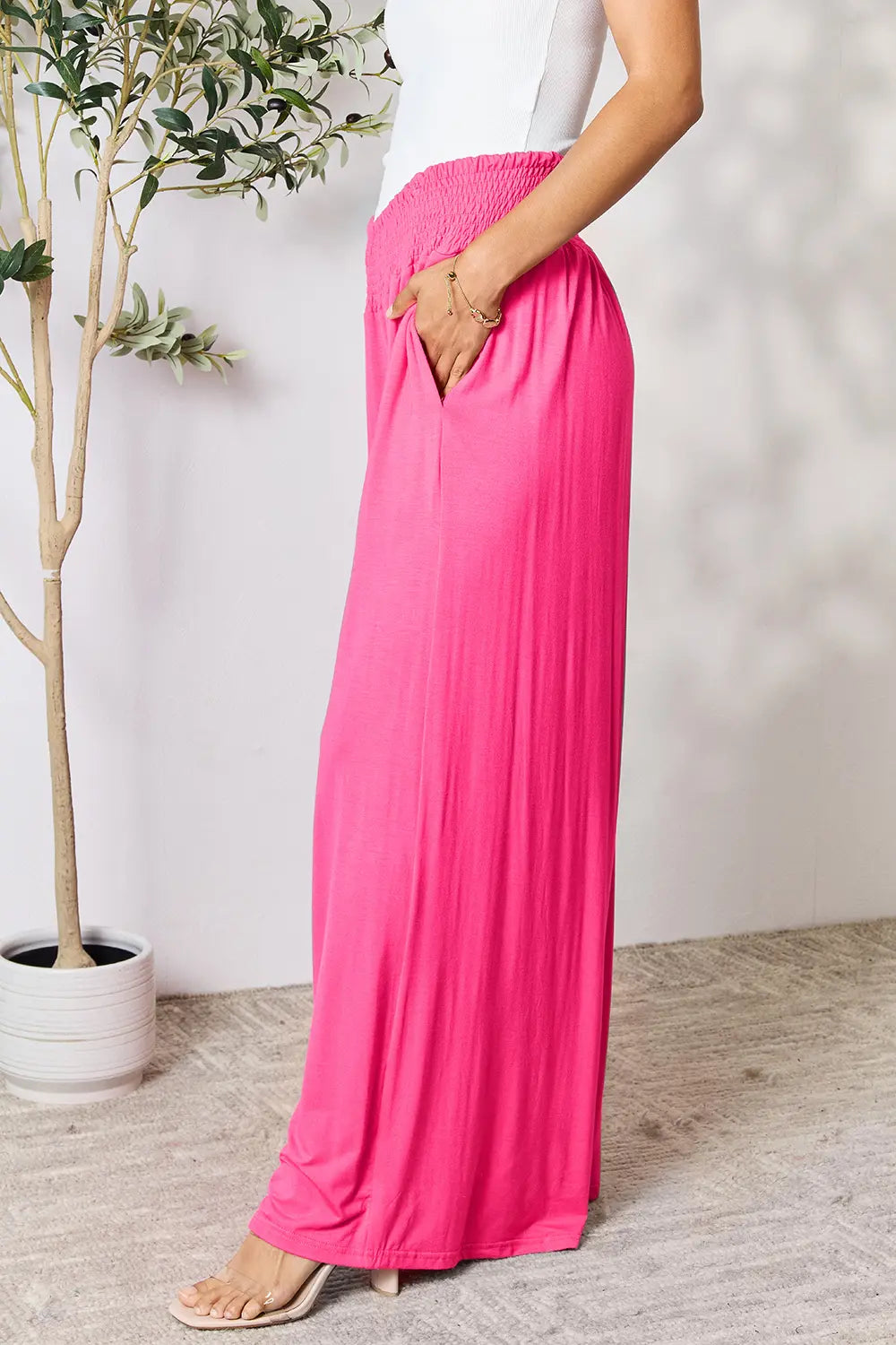 Basic Bae Full Size Smocked Wide Waistband Wide Leg Pants - Lilixa.store
