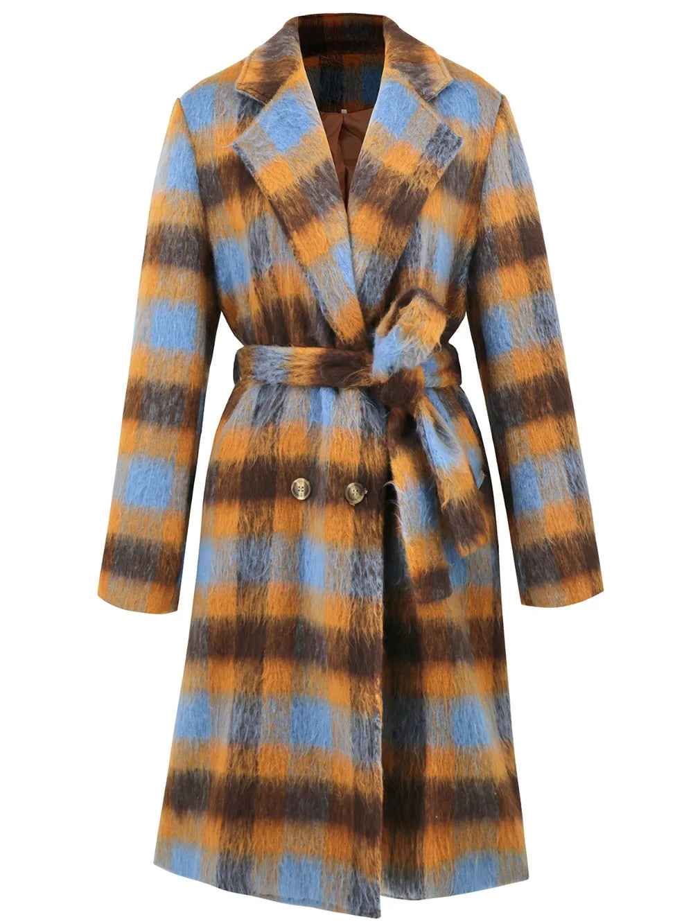 Tied Plaid Collared Neck Coat, view 7