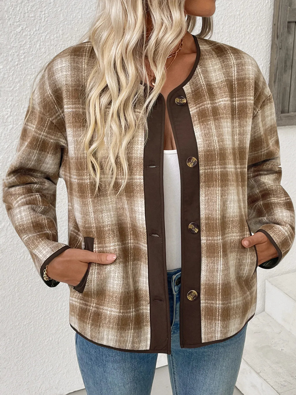 Plaid Long Sleeve Button-Up Jacket - Lilixa.store